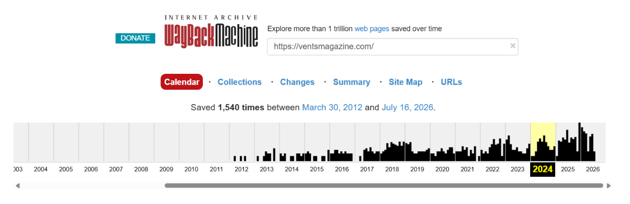 Website history in the Wayback Machine