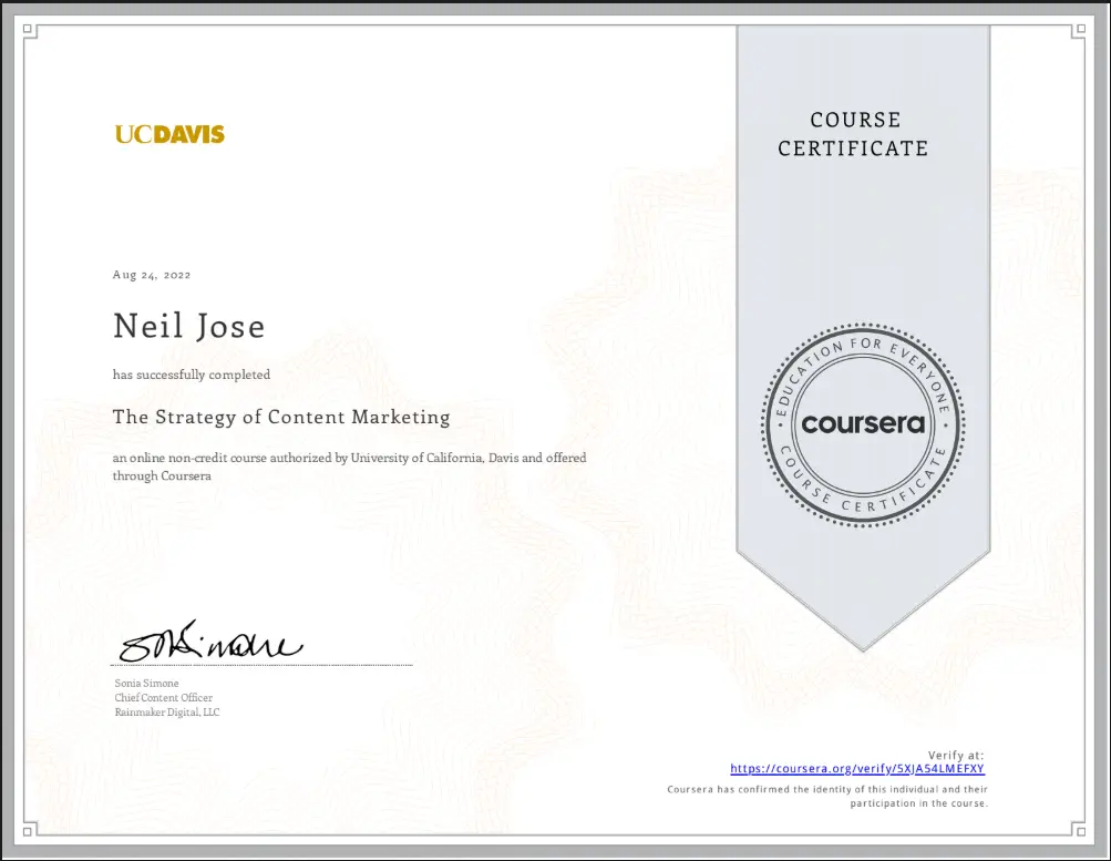 The Strategy of Content Marketing certificate